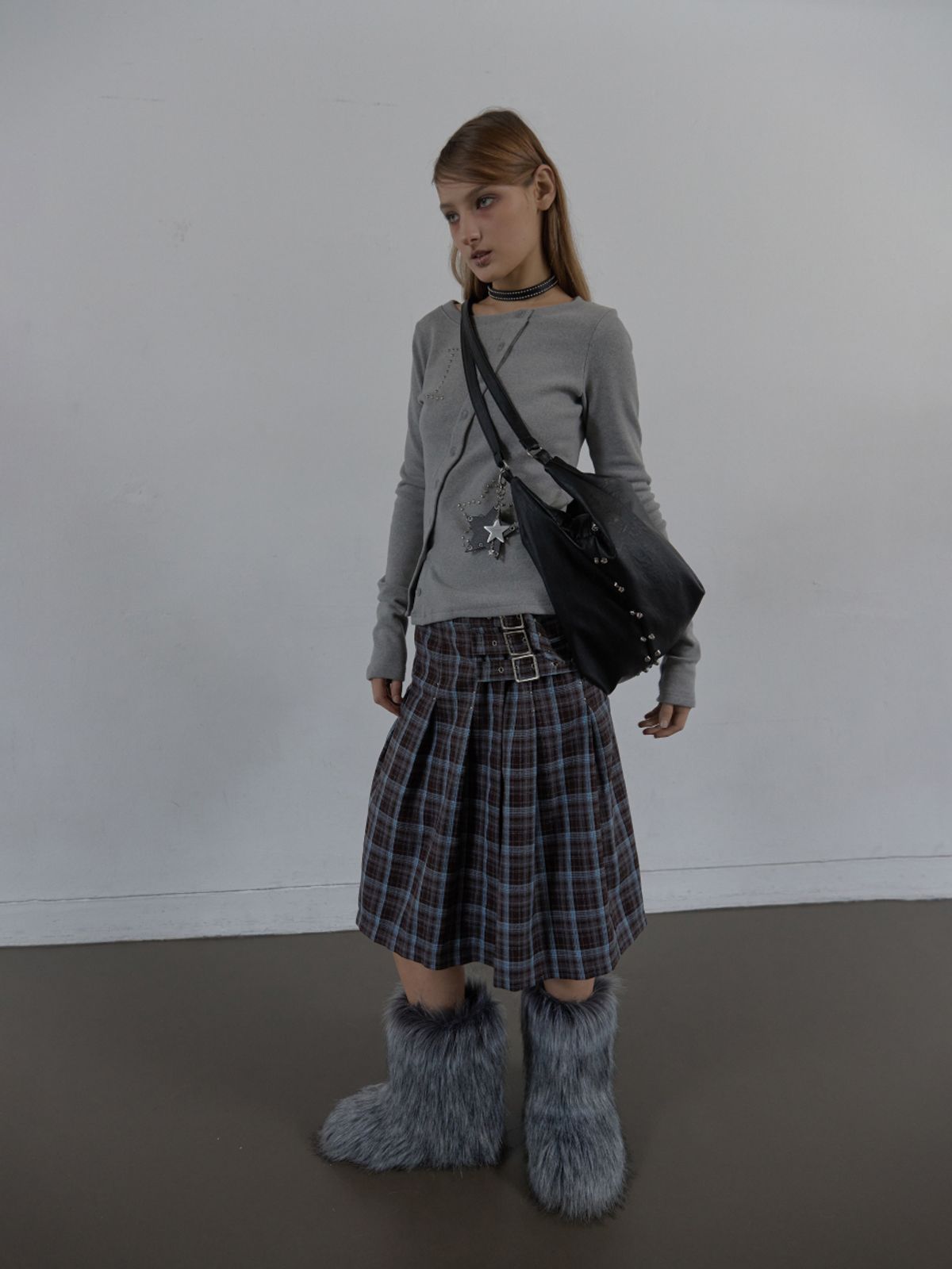 셋업이엑스이(SETUP-EXE) STAR BUTTON TOP / MELANGE GRAY