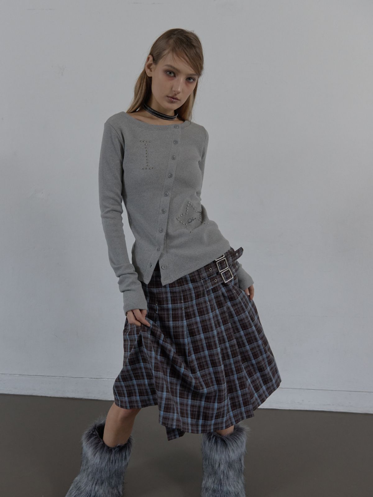 셋업이엑스이(SETUP-EXE) STAR BUTTON TOP / MELANGE GRAY