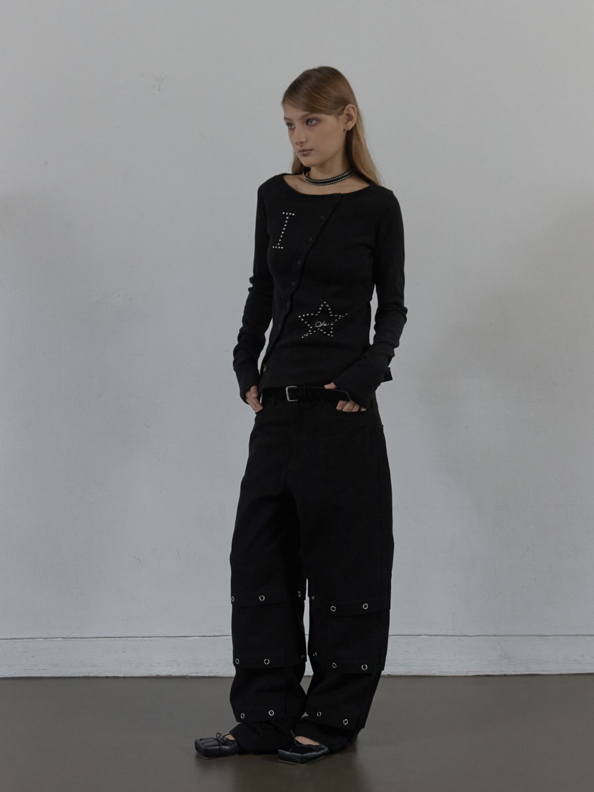셋업이엑스이(SETUP-EXE) STAR BUTTON TOP / BLACK