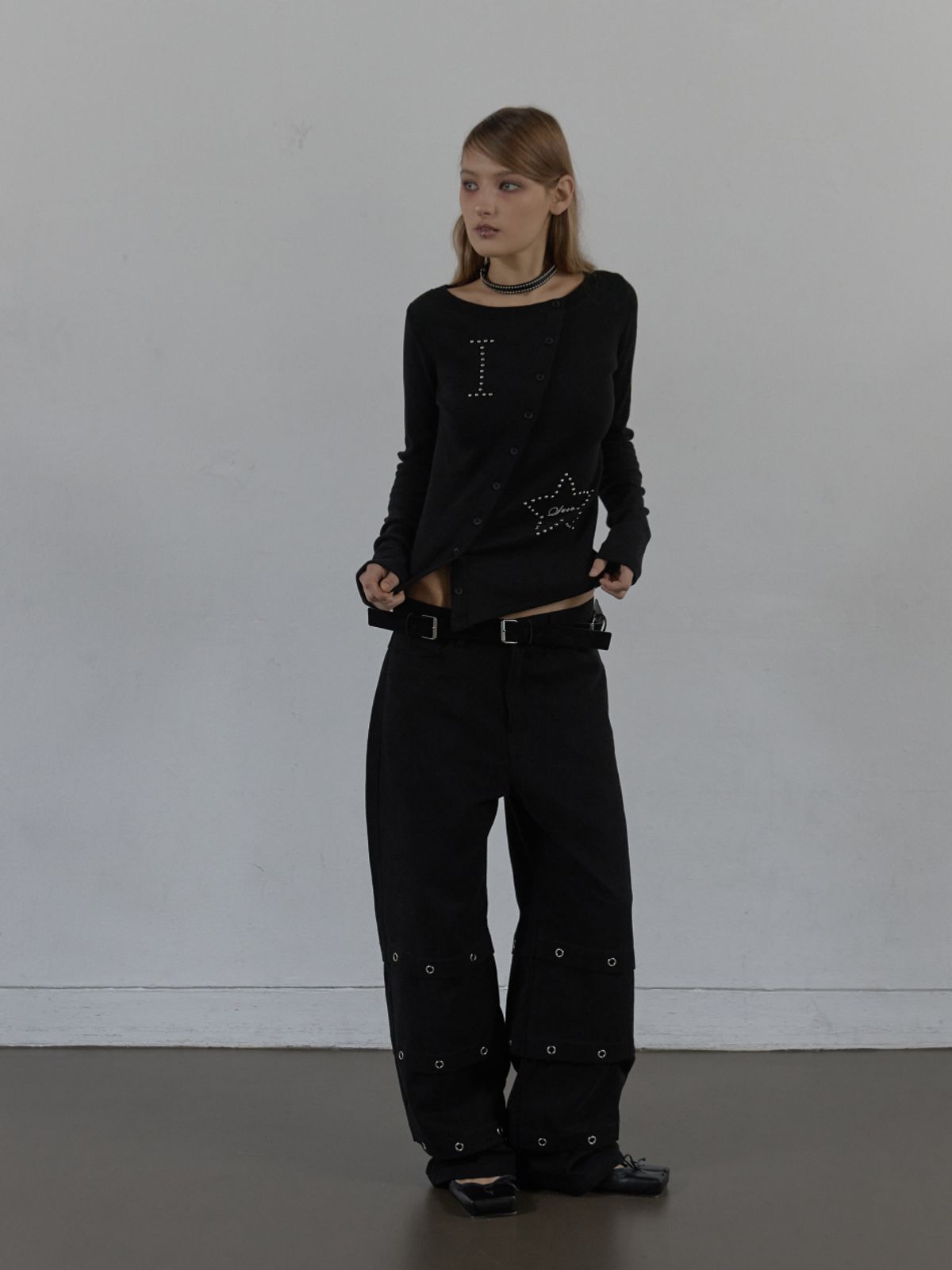 셋업이엑스이(SETUP-EXE) STAR BUTTON TOP / BLACK