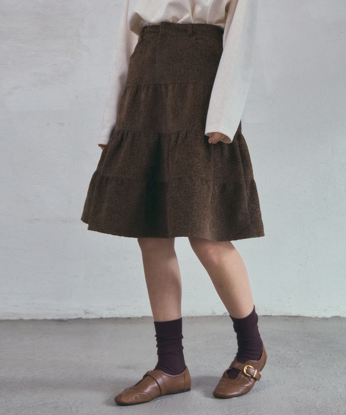 아우어노스텔지아(OURNOSTALGIA) Rosy Corduroy Cancan Skirt_Brown(O25-SK18)