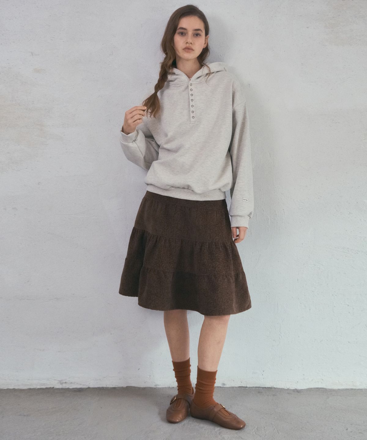 아우어노스텔지아(OURNOSTALGIA) Rosy Corduroy Cancan Skirt_Brown(O25-SK18)