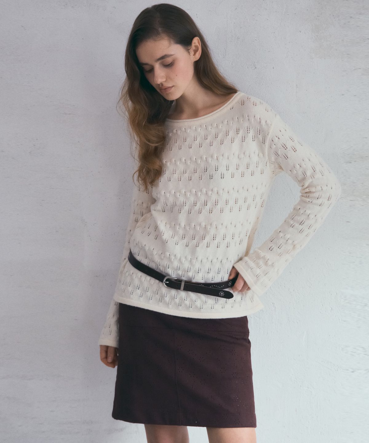 아우어노스텔지아(OURNOSTALGIA) Punch Fake Suede Midi Skirt_Brown(O25-SK19)