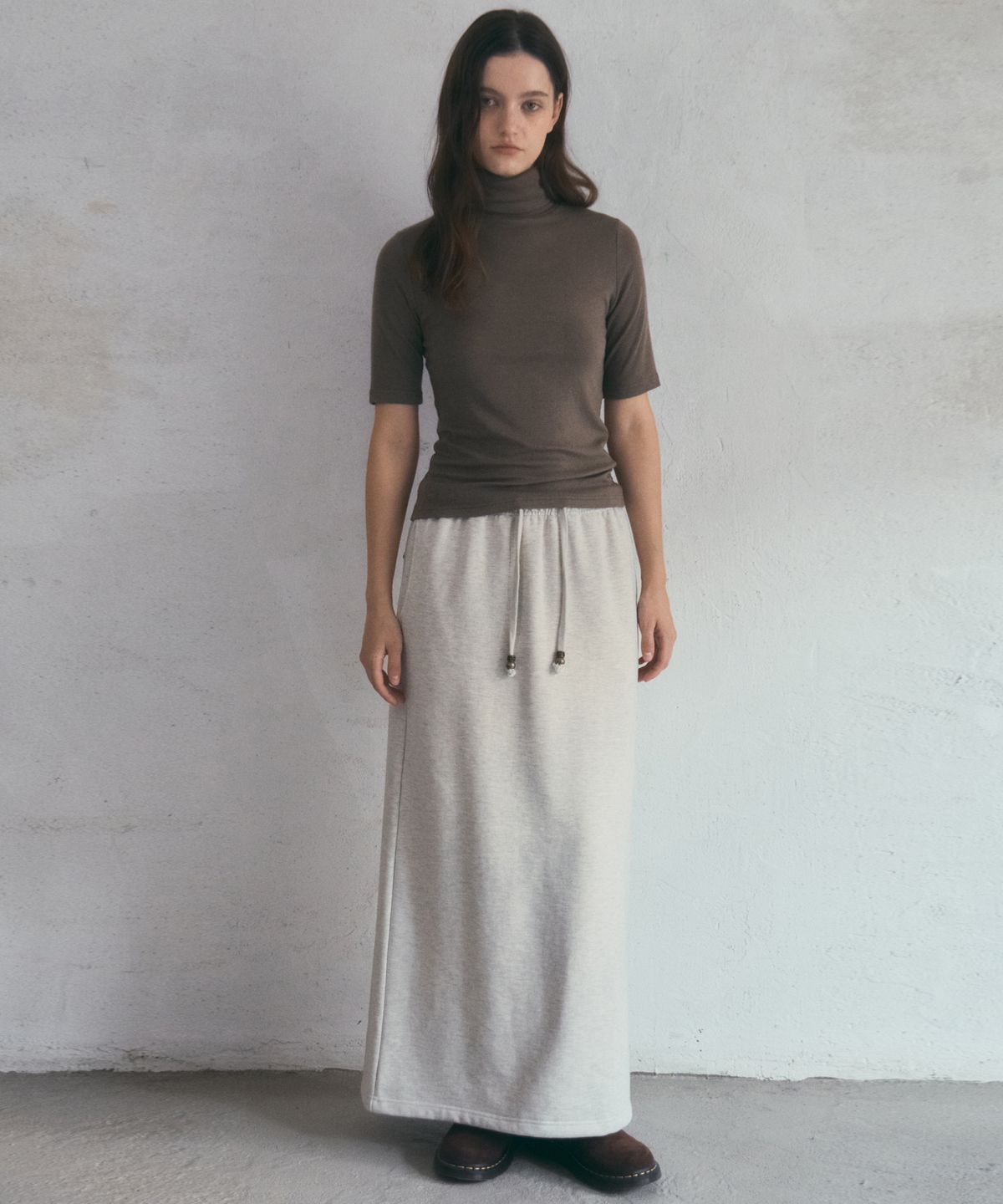 아우어노스텔지아(OURNOSTALGIA) Cozy Henry Long Skirt_Oatmeal(O25-SK21)