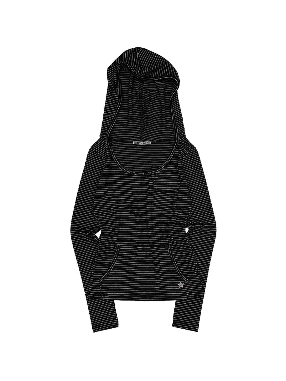 셋업이엑스이(SETUP-EXE) SOFT STRIPE HOODIE TOP / BLACK
