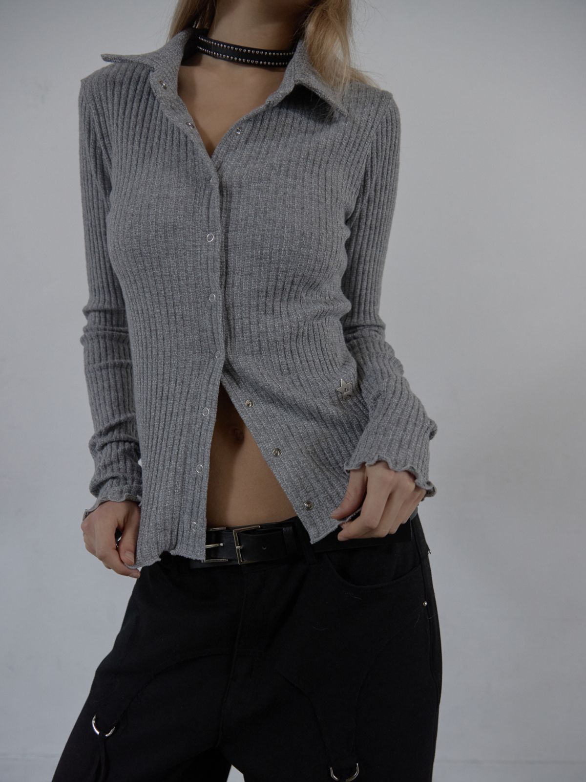 셋업이엑스이(SETUP-EXE) SNAP GOLGI SHIRT / MELANGE GRAY