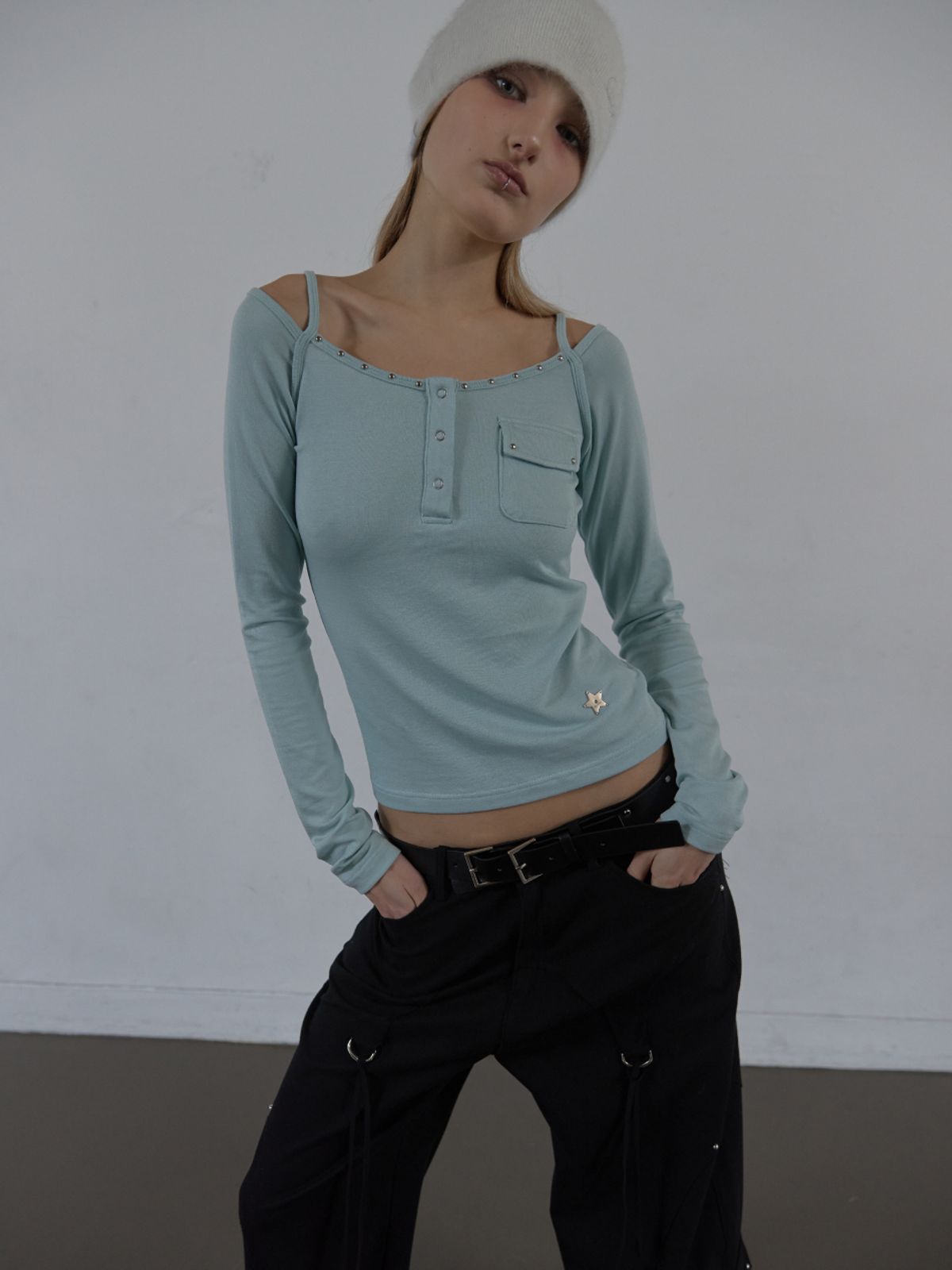 셋업이엑스이(SETUP-EXE) SLEEVELESS LAYERED TOP / LIGHT BLUE