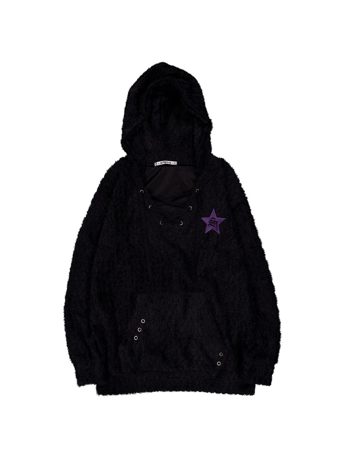 셋업이엑스이(SETUP-EXE) HAIRY V-NECK HOODIE / BLACK