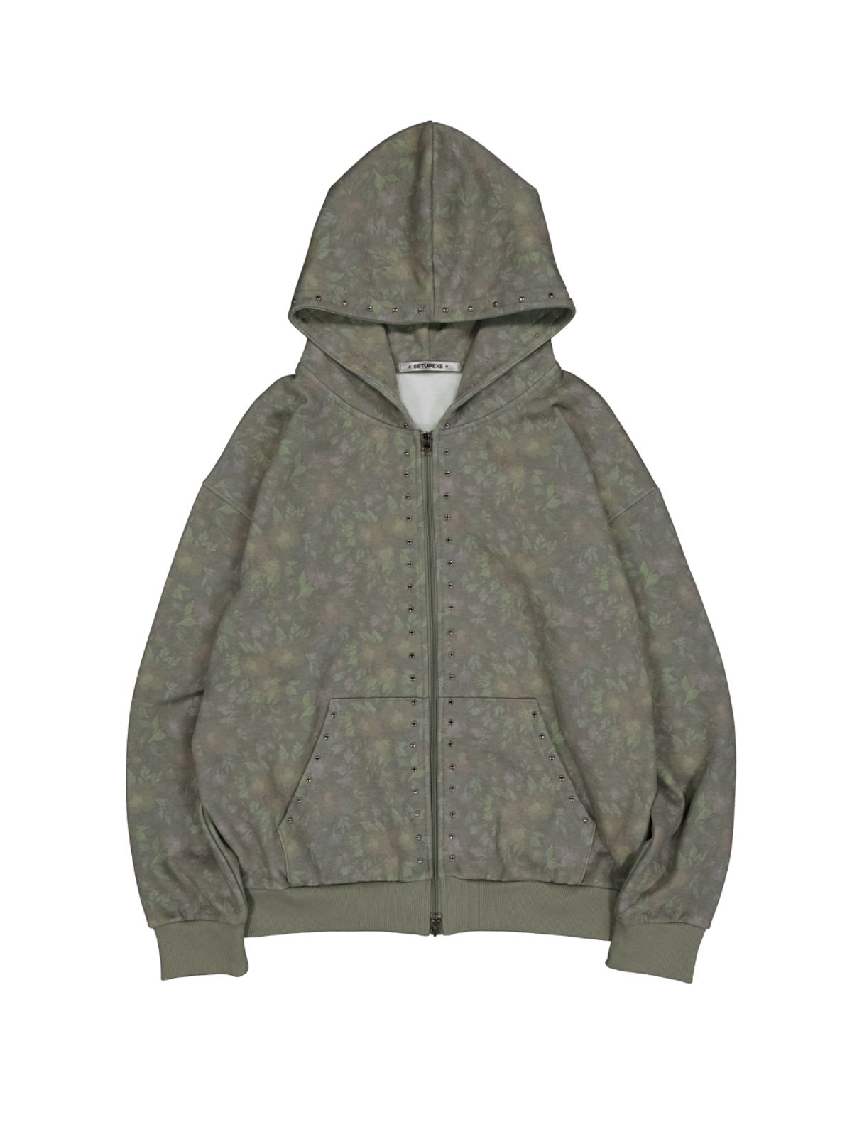 셋업이엑스이(SETUP-EXE) FLOWER STUDDED HOODIE ZIP-UP / KHAKI