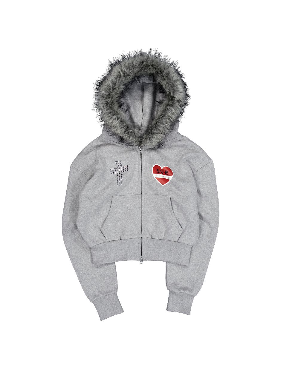 MUSINSA公式 | SETUPEXE FUR TRIMMING HOODED ZIP-UP / MELANGE GRAY