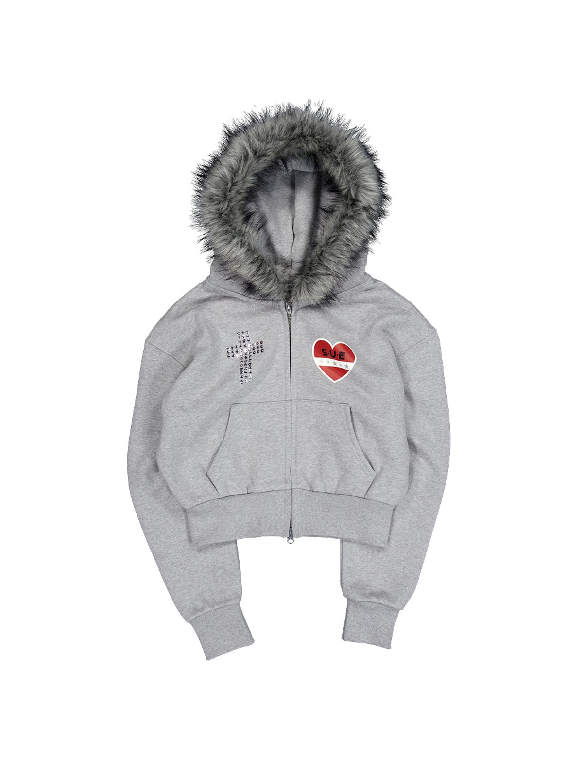 셋업이엑스이(SETUP-EXE) FUR TRIMMING HOODED ZIP-UP / MELANGE GRAY