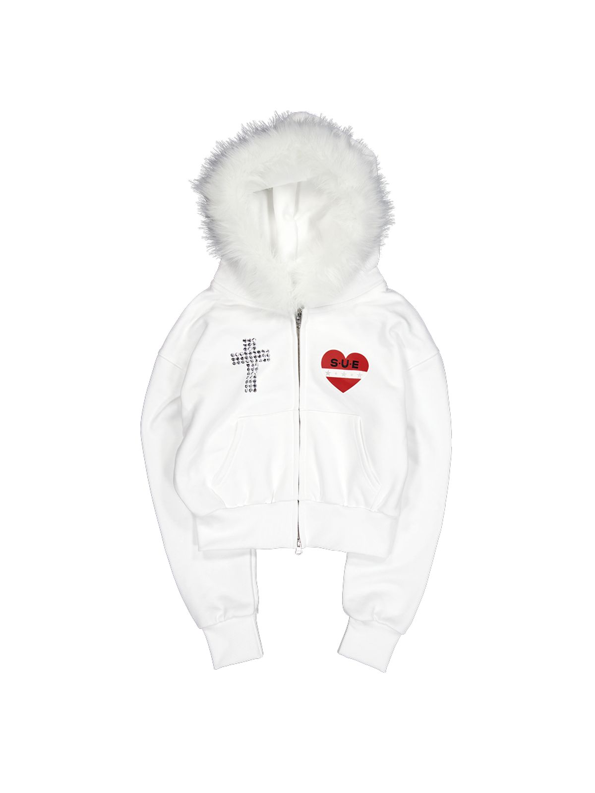 셋업이엑스이(SETUP-EXE) FUR TRIMMING HOODED ZIP-UP / WHITE