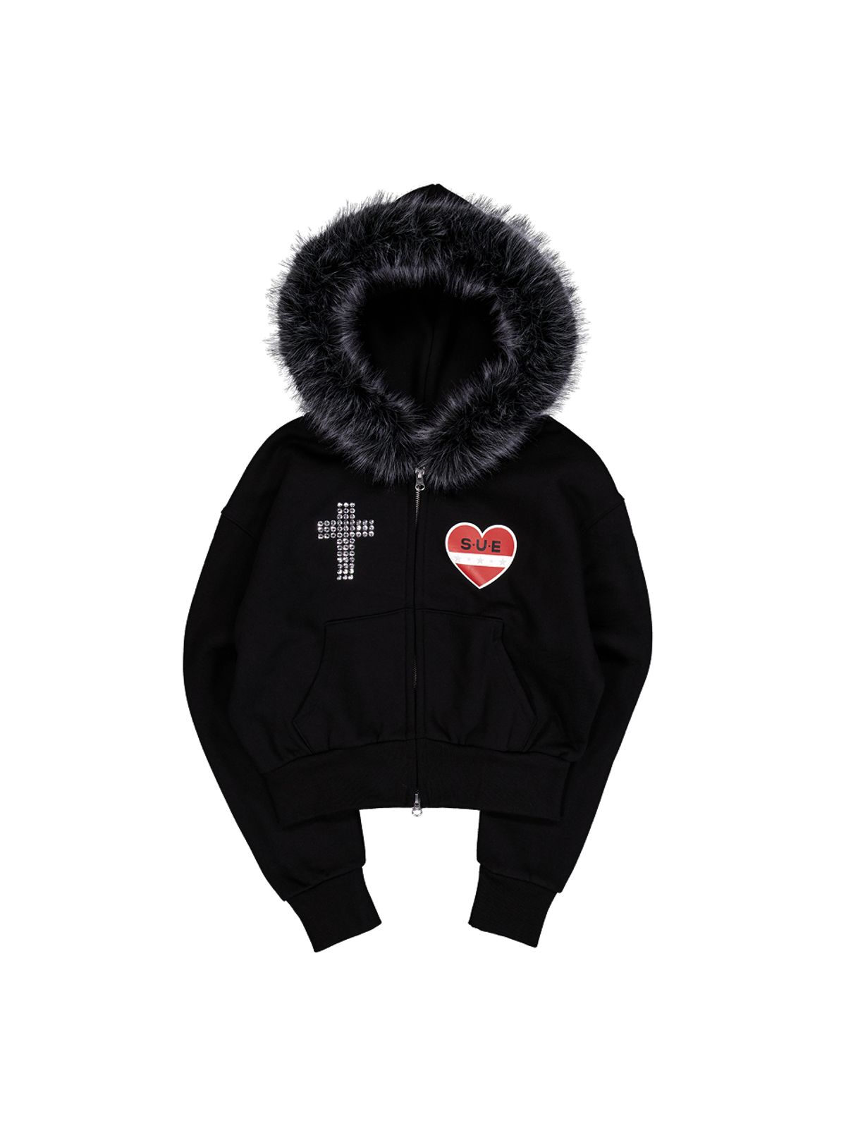 셋업이엑스이(SETUP-EXE) FUR TRIMMING HOODED ZIP-UP / BLACK