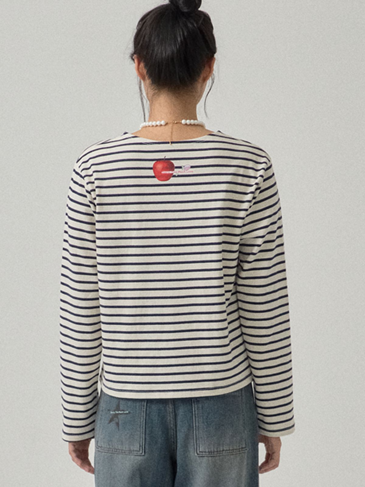 쏘리, 투 머치 러브(SORRY, TOO MUCH LOVE) Print Marine Stripe T-shirt_Ivory