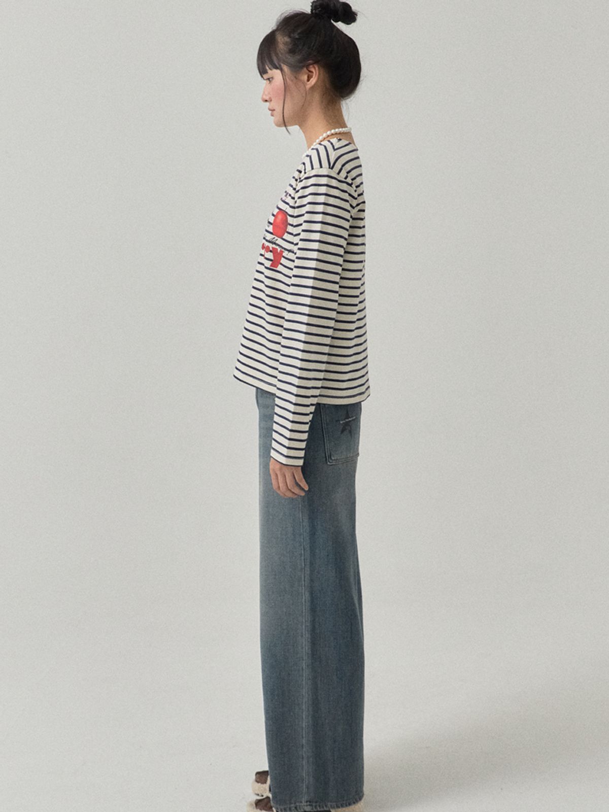 쏘리, 투 머치 러브(SORRY, TOO MUCH LOVE) Print Marine Stripe T-shirt_Ivory
