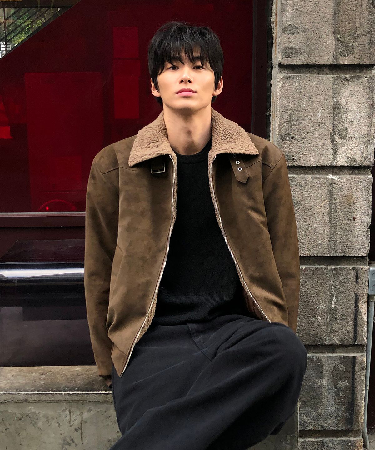 데이(THEY) 스웨이드 레더 무스탕 자켓_BROWN