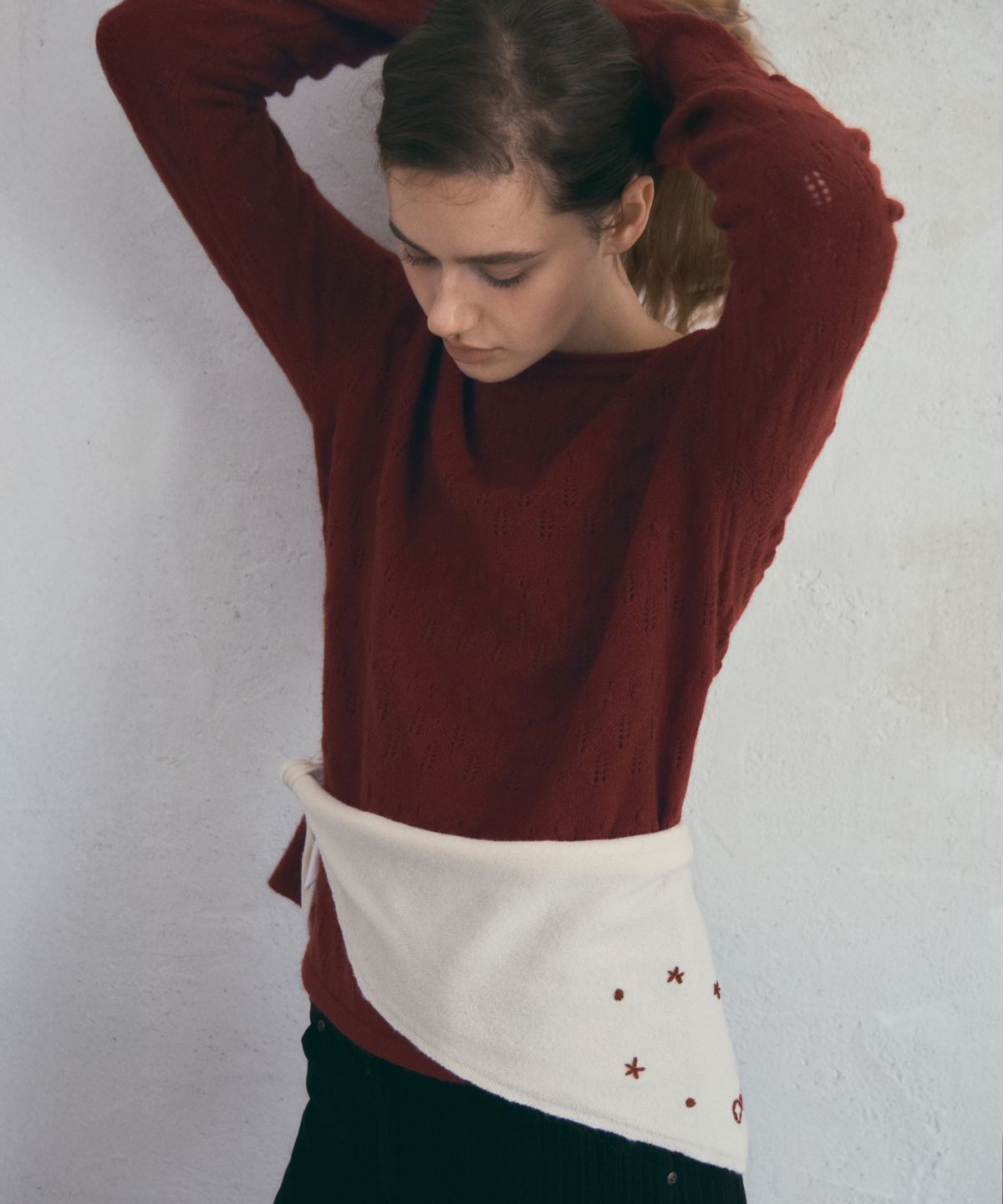 아우어노스텔지아(OURNOSTALGIA) Dear Heart Knit Kerchief_Ivory(OC25-KN21)