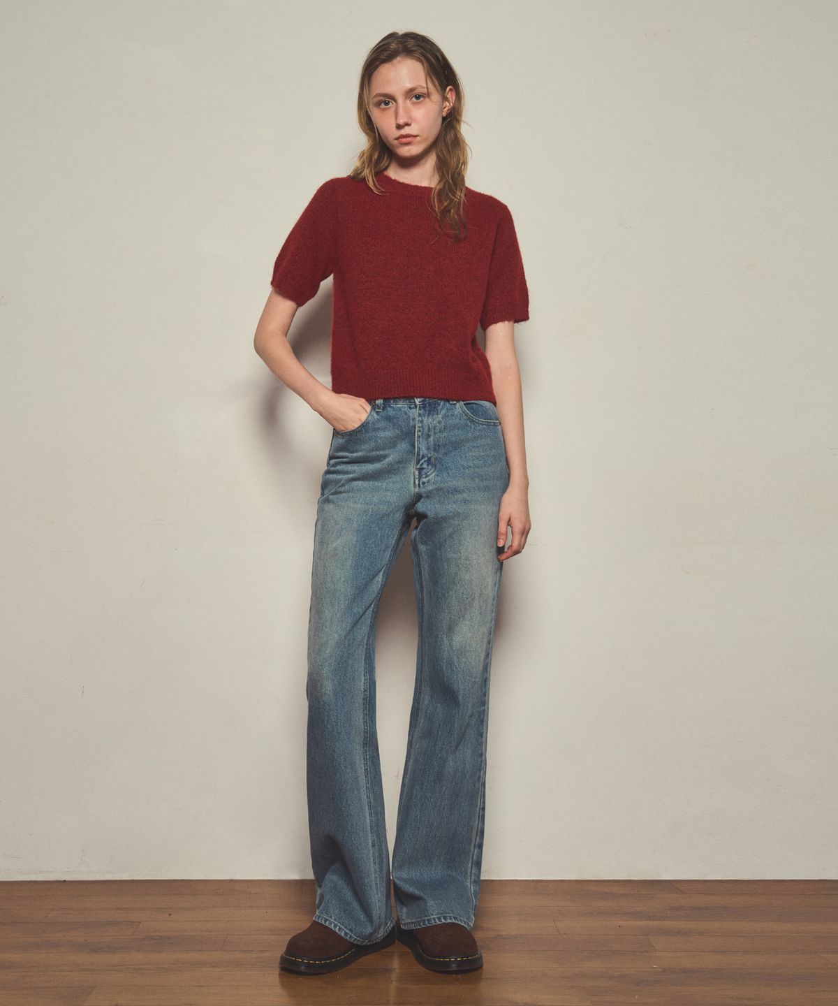 아우어노스텔지아(OURNOSTALGIA) mixed Yarn round hairy half knit_4COLOR