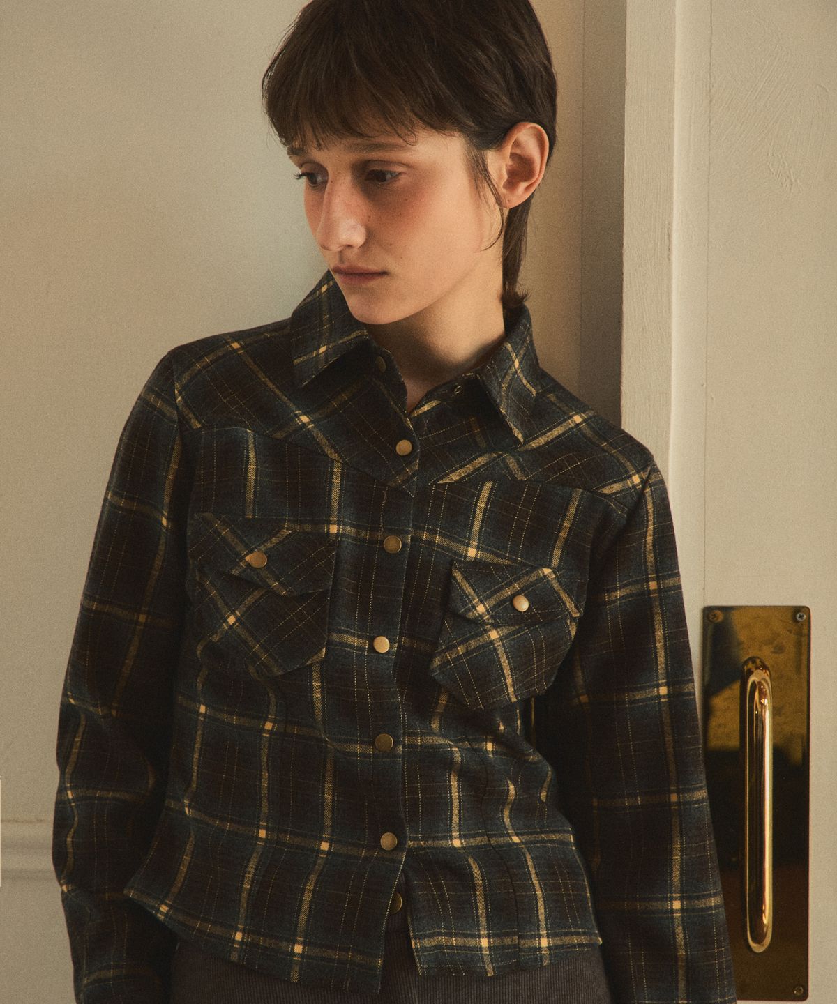 아우어노스텔지아(OURNOSTALGIA) vintage check snap shirt