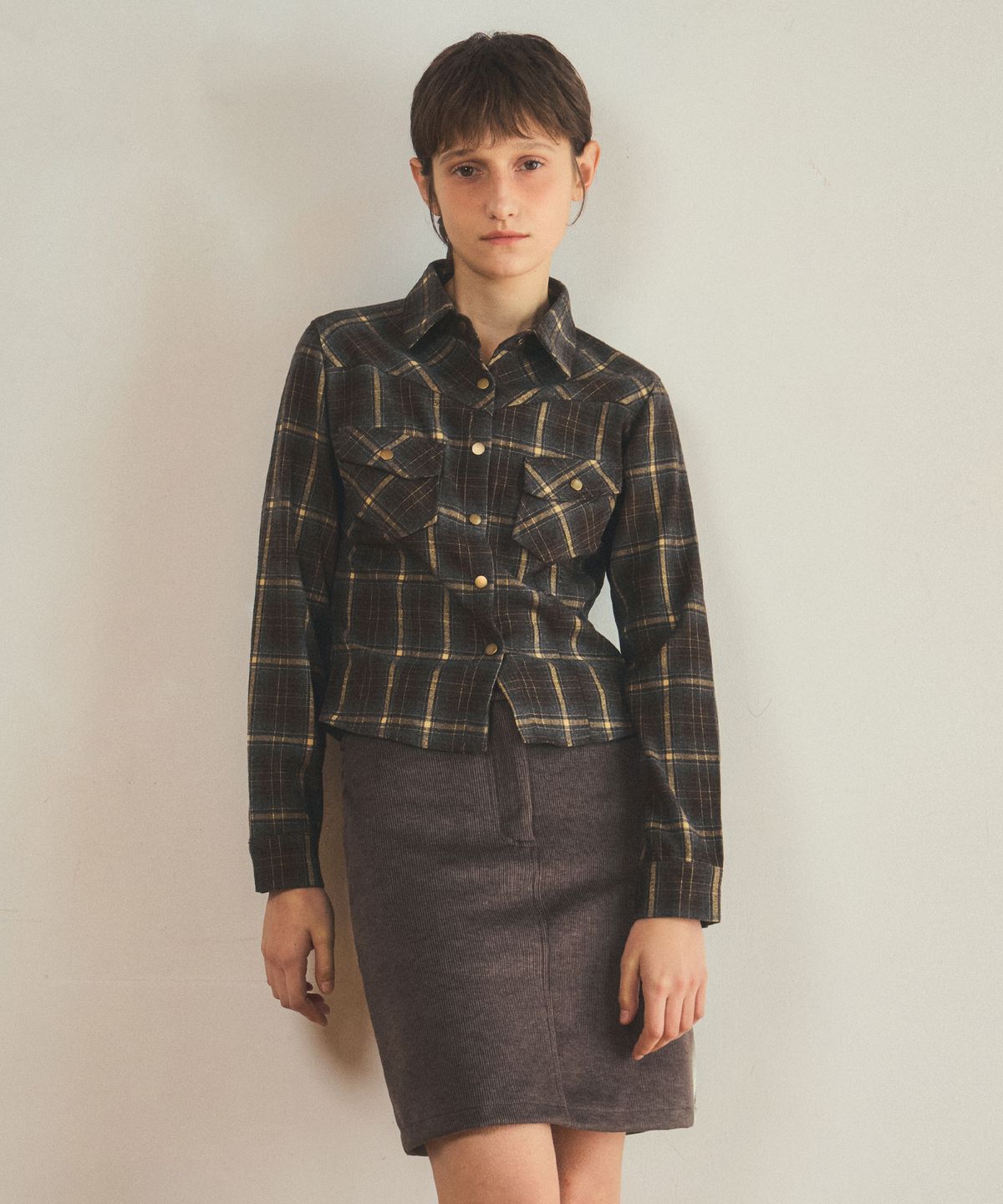 아우어노스텔지아(OURNOSTALGIA) vintage check snap shirt