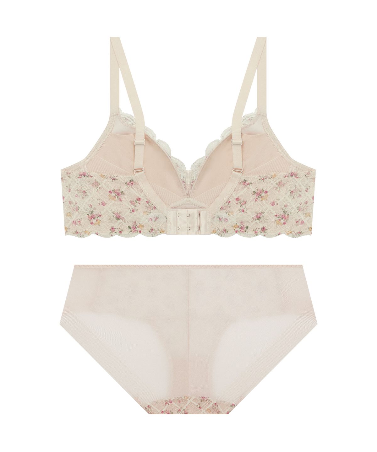 엘르이너웨어(ELLE INNERWEAR) 소프트핏 플로럴 노와이어 레이스 브라 팬티 세트