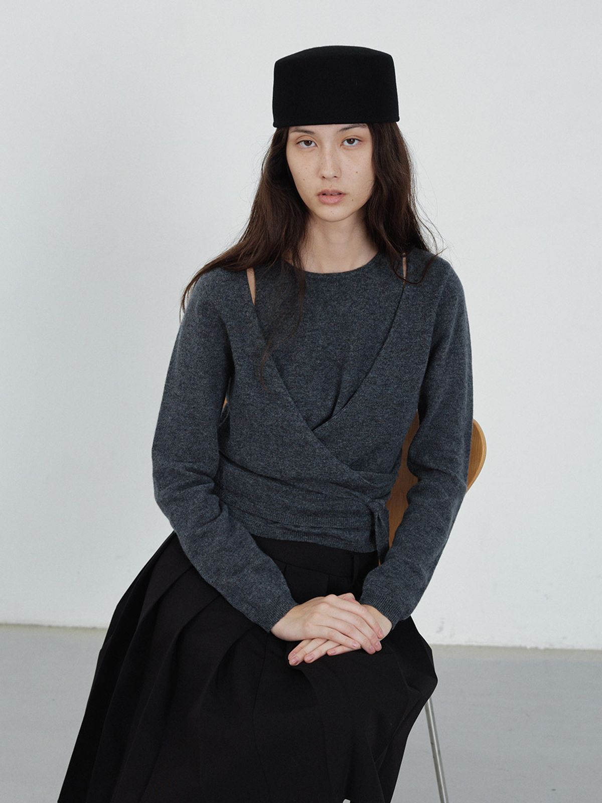 헌치(HUNCH) Wool Wrap Cardigan Sleeveless All-In-One Set