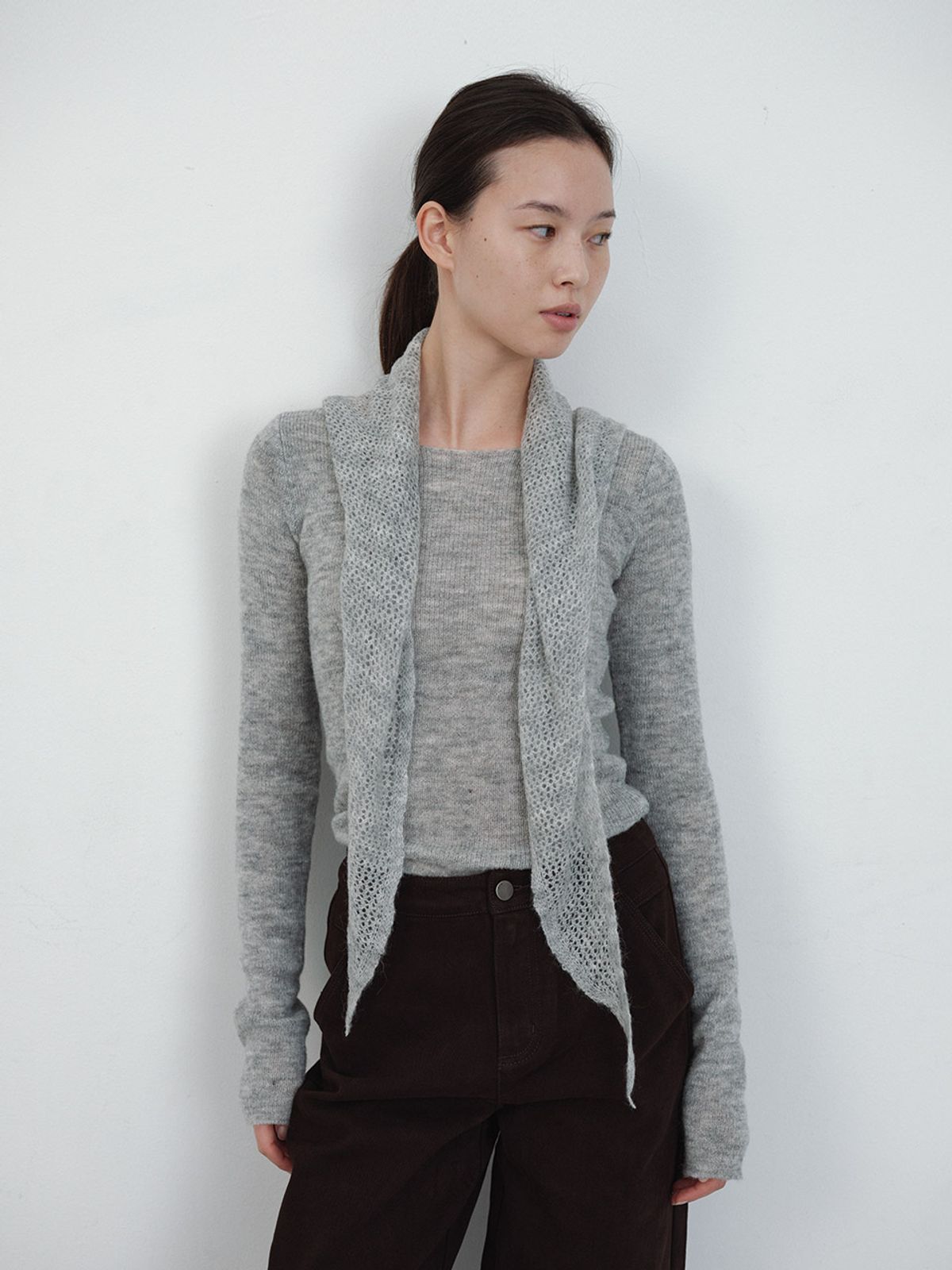 헌치(HUNCH) Layered Scarf Hairy Pullover (3color)