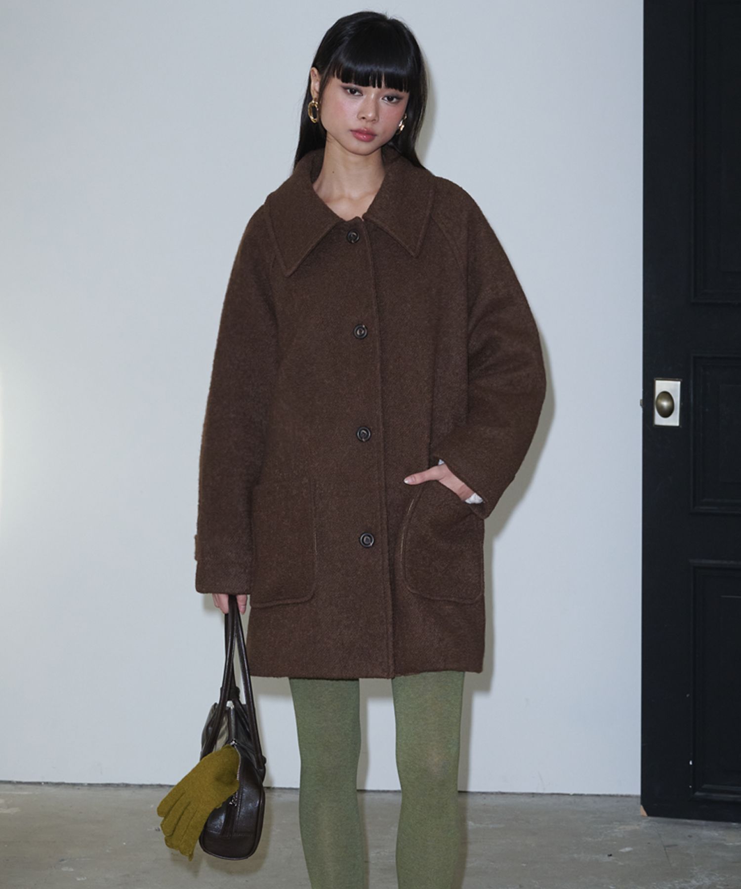 MUSINSA公式 | OPENING SUNSHINE ブークルハーフウールコート_ブラウン