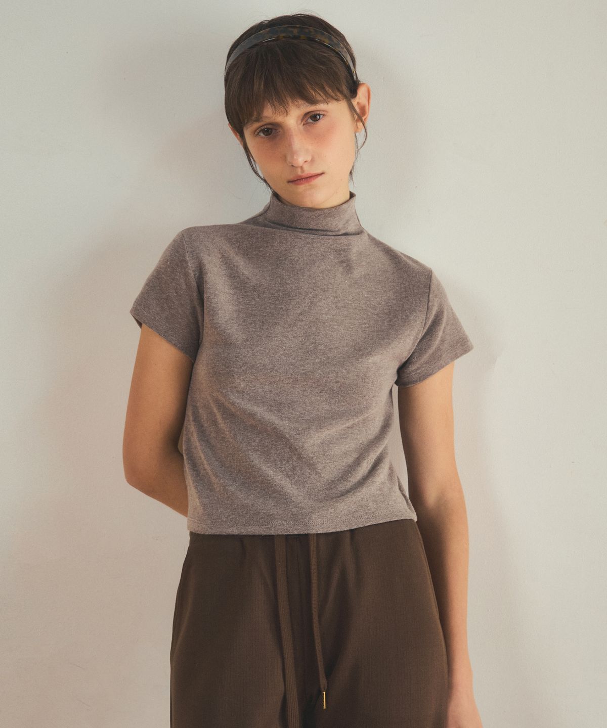 아우어노스텔지아(OURNOSTALGIA) angora half turtleneck logo t-shirt_4color