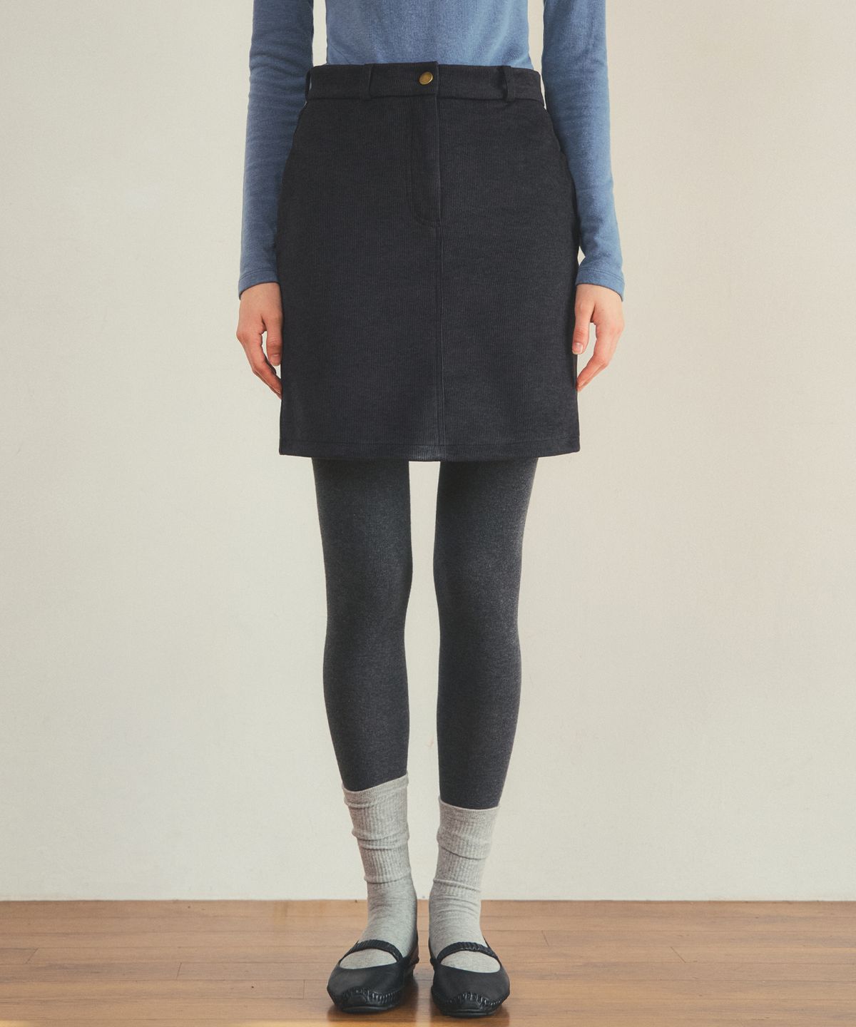 아우어노스텔지아(OURNOSTALGIA) classic stripe midi skirt_Charcoal