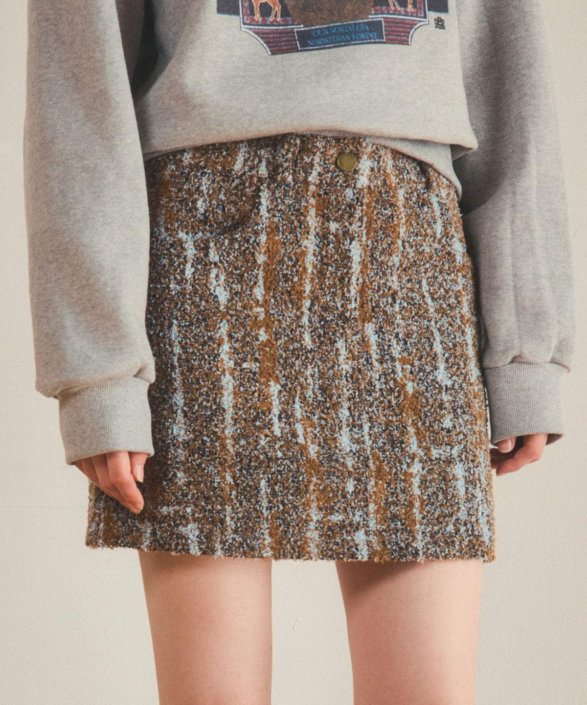 아우어노스텔지아(OURNOSTALGIA) fur denim short skirt_Brown