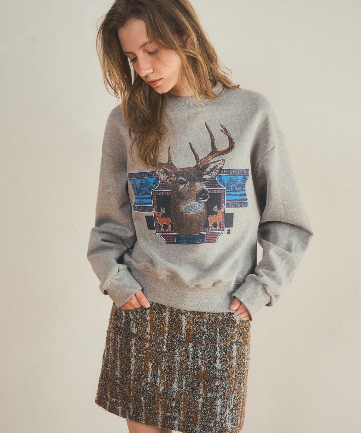 아우어노스텔지아(OURNOSTALGIA) fur denim short skirt_Brown