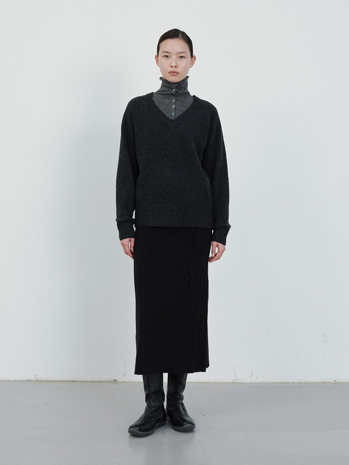 헌치(HUNCH) Soft Multi-Ribbed Knit Skirt (2color)