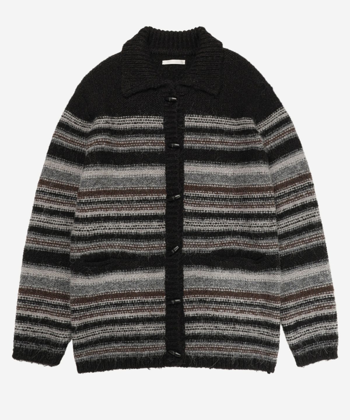이어닝(YEARNING) WOOL TOGGLE REVERSIBLE KNIT COAT, BLACK STRIPE