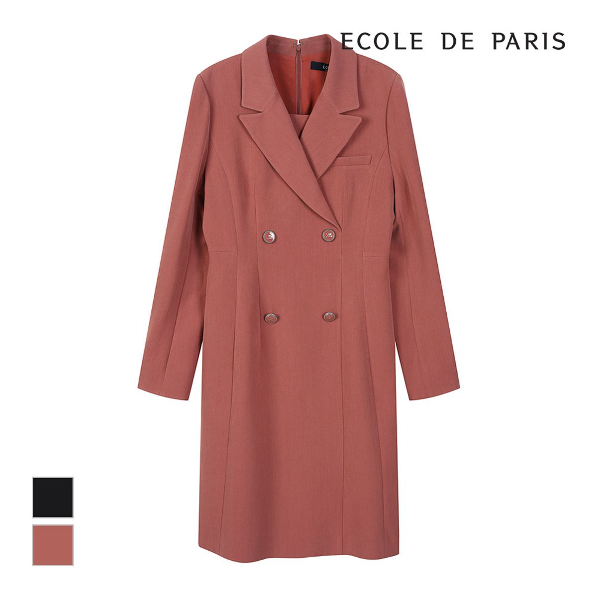 에꼴드파리(ECOLEDEPARIS) 더블버튼 카라 원피스_CB2YWOA006Z
