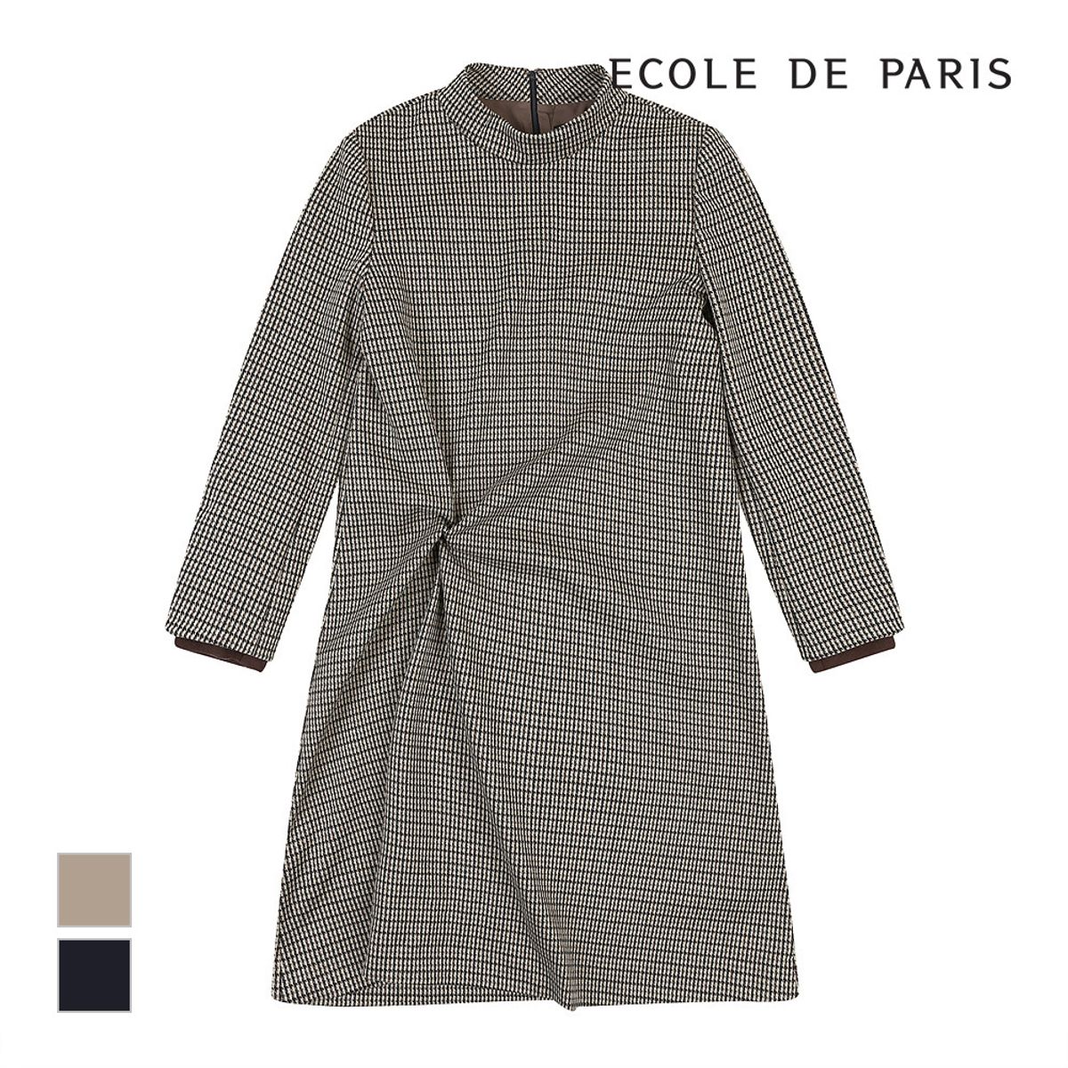 에꼴드파리(ECOLEDEPARIS) 옆셔링 잔체크 롱원피스_CB0YWOA007Z