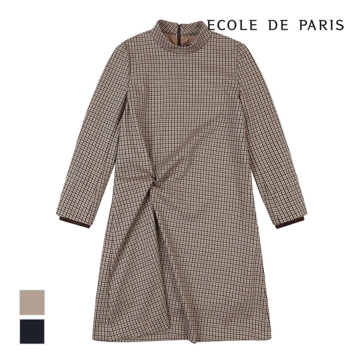 에꼴드파리(ECOLEDEPARIS) 옆셔링 잔체크 롱원피스_CB0YWOA007Z