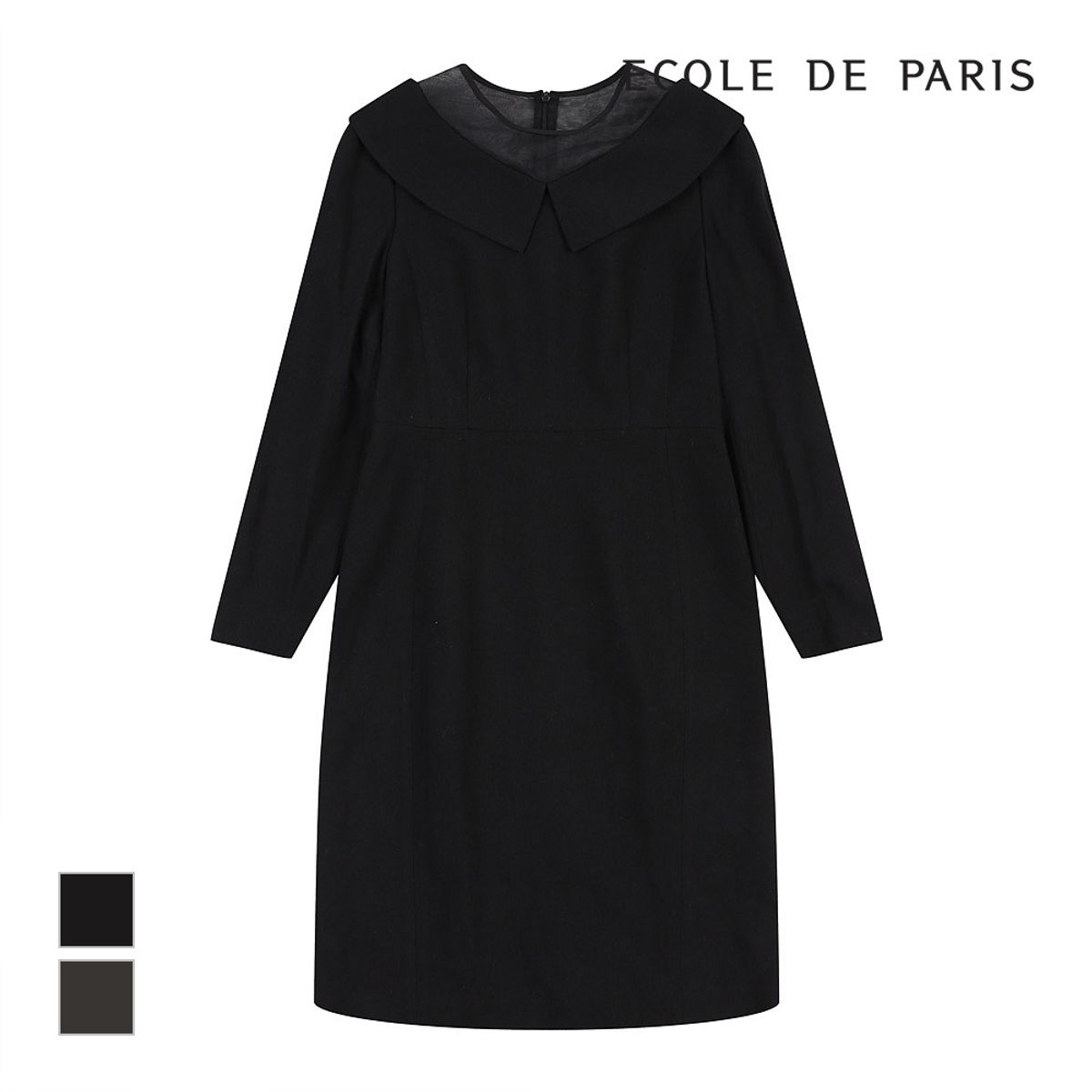 에꼴드파리(ECOLEDEPARIS) 시스루 배색 벨티드 원피스_CB1YWOC035A