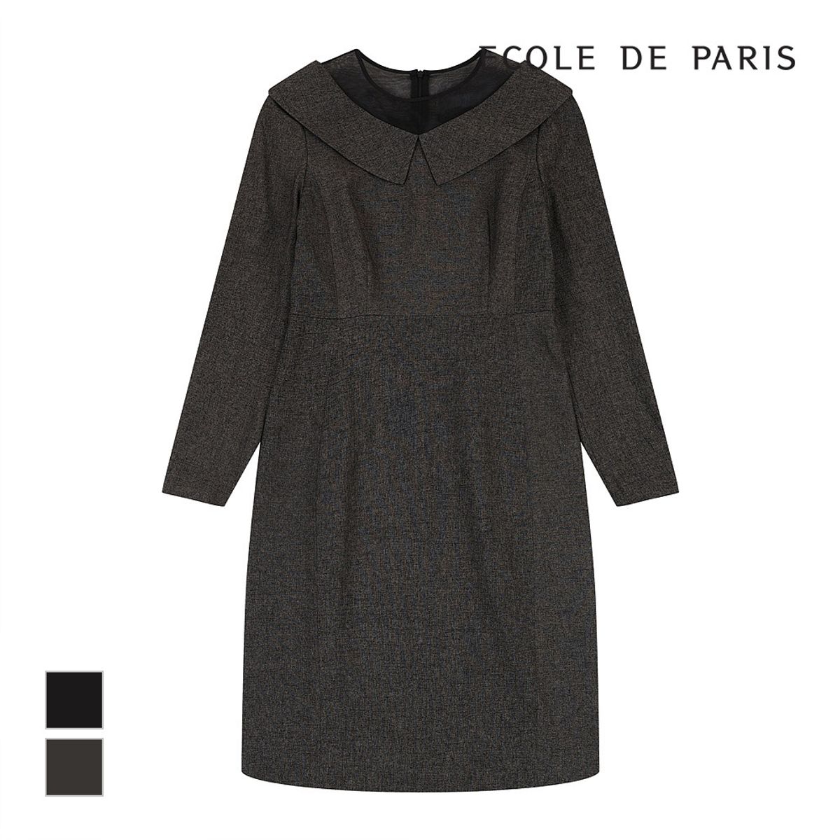 에꼴드파리(ECOLEDEPARIS) 시스루 배색 벨티드 원피스_CB1YWOC035A