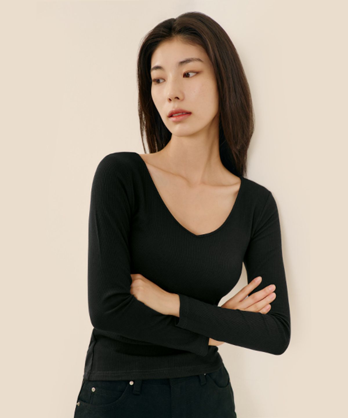 마른파이브(MARN5) 히트터치 브이넥 레이어드 긴팔 브라티_3colors