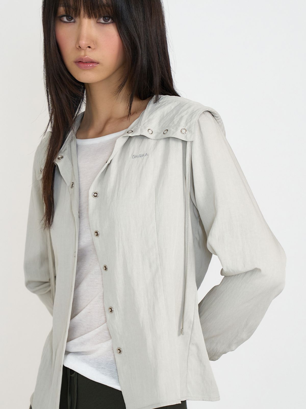온스카(ONSKA) SNAP HOODIE SHIRT (SAND GREY)