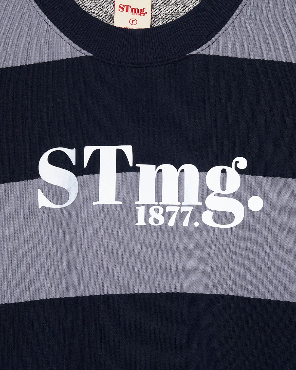스트라이프마가린(STMG) stmg 스퀘어 로고 스트라이프 맨투맨 네이비