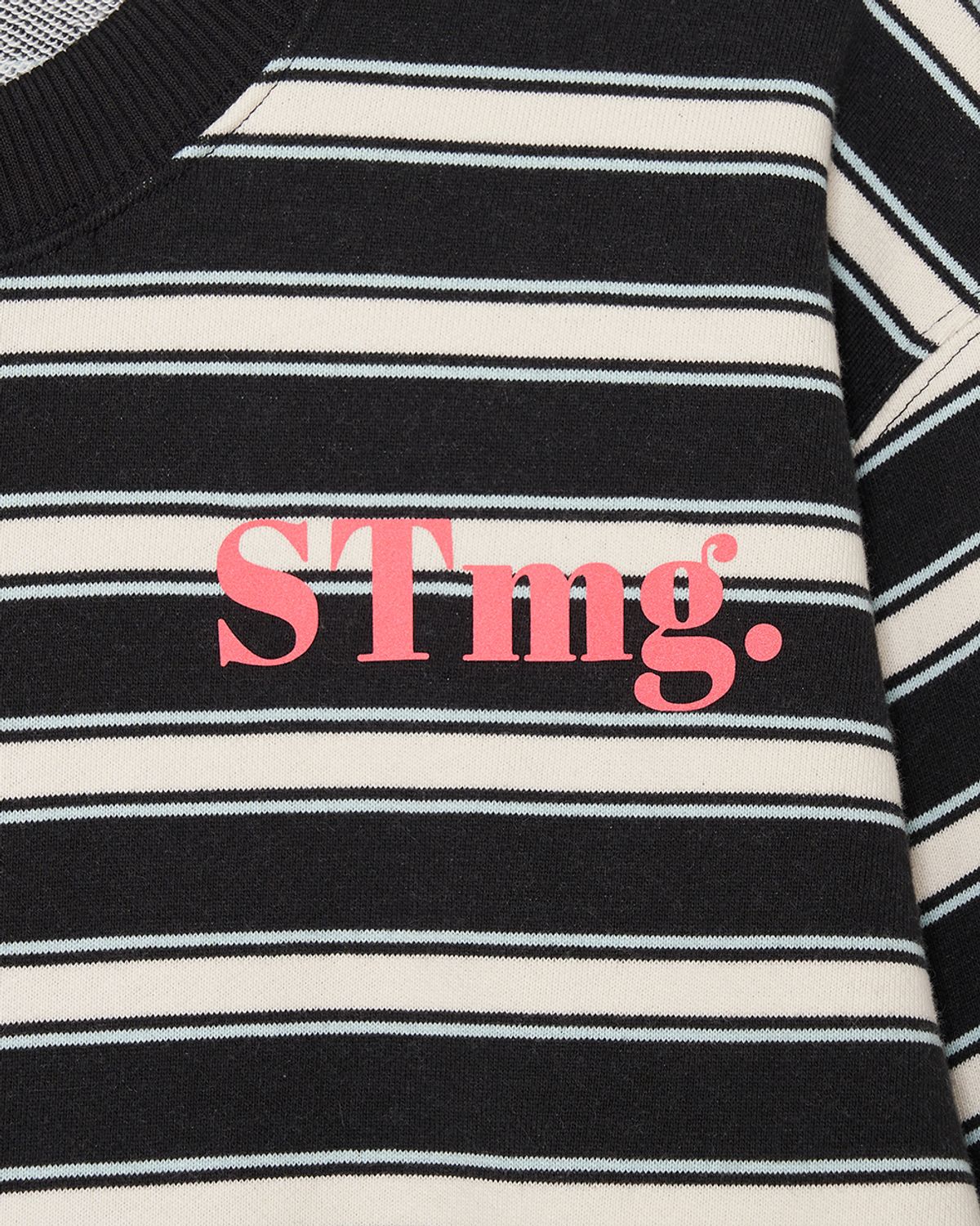 스트라이프마가린(STMG) stmg 스몰 로고 스트라이프 맨투맨 블랙
