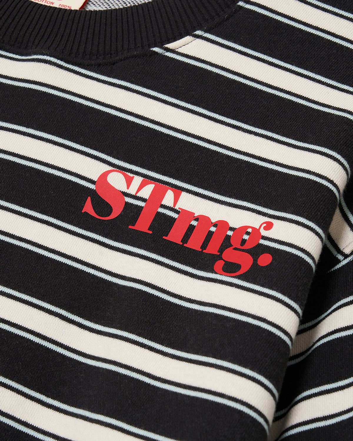 스트라이프마가린(STMG) stmg 스몰 로고 스트라이프 맨투맨 블랙