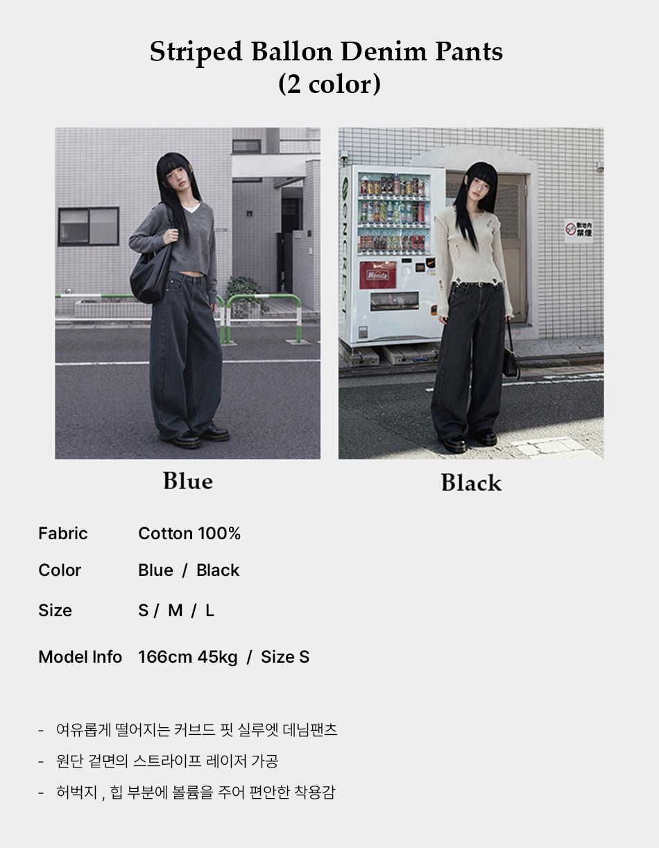 MUSINSA公式 | ANOLORCODE WOMAN ストライプバルーンデニムパンツ (2色)