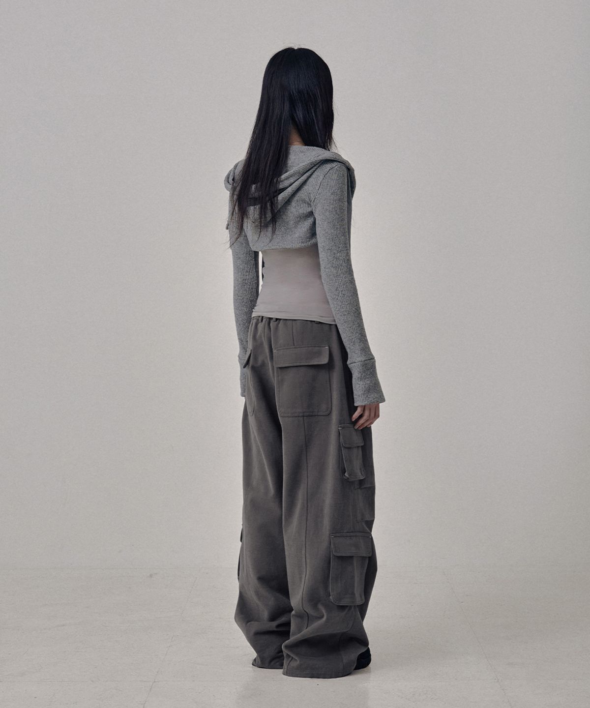 사일프레이(41PRAY) Knit Hoodie Bolero Cardigan / Grey