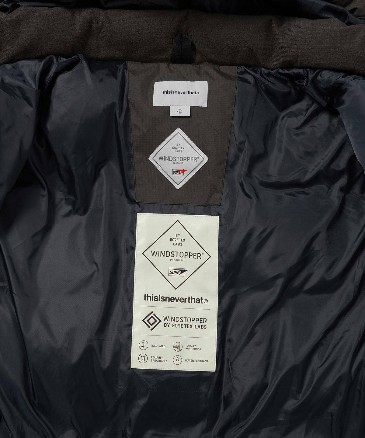 디스이즈네버댓(THISISNEVERTHAT) GORE-TEX WINDSTOPPER Expedition Down Jacket Olive Drab