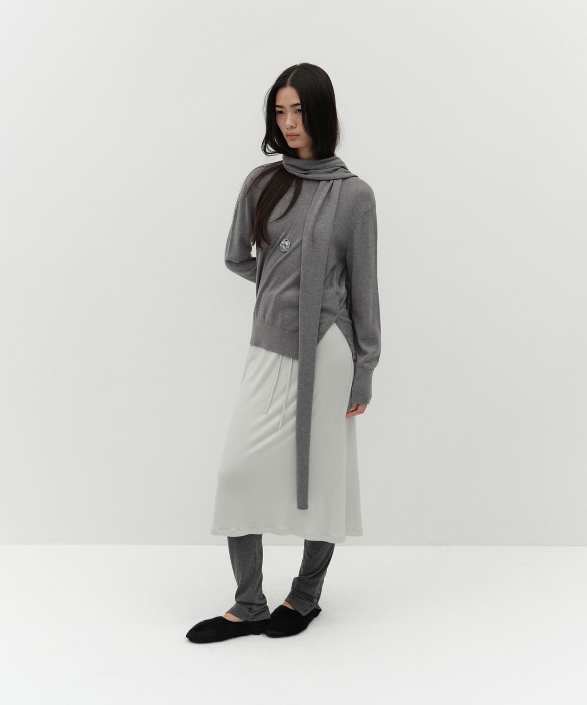 로우타이드(LOW TIDE) MUFFLER SIDE BUTTON KNIT [GREY]