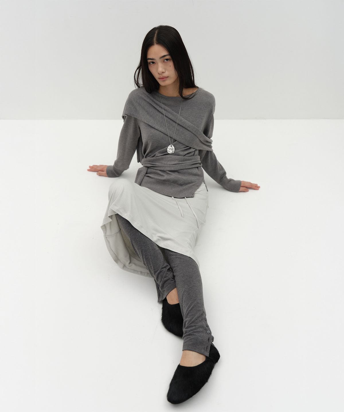 로우타이드(LOW TIDE) MUFFLER SIDE BUTTON KNIT [GREY]