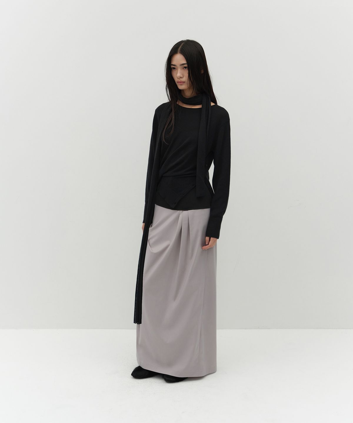 로우타이드(LOW TIDE) MUFFLER SIDE BUTTON KNIT [BLACK]
